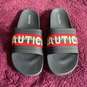 Nautica Slide Sandals Boys Size 5 Navy Blue Logo